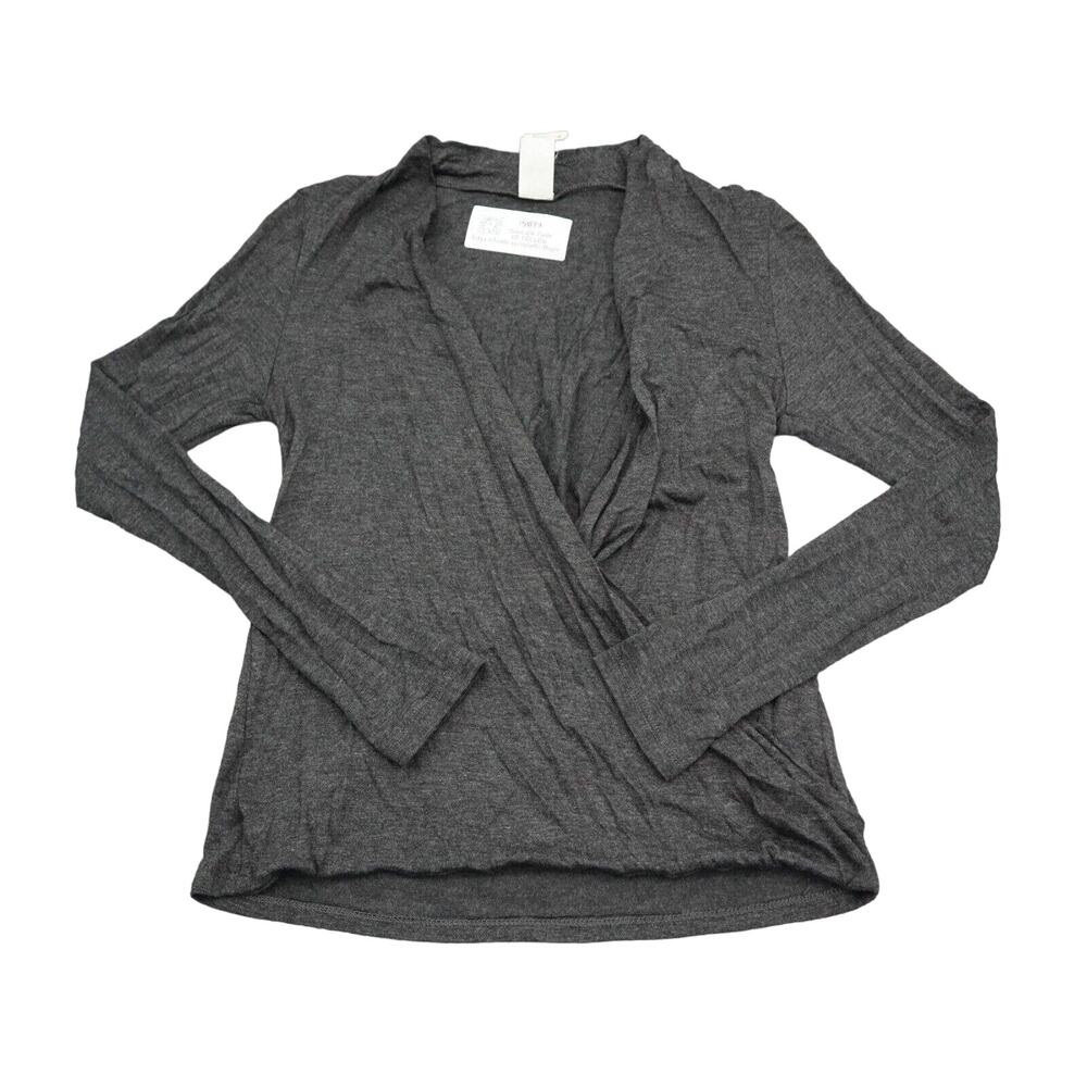 Best Cody Sweater Womens S Gray Knit Long Fitted Sleeve Surplice VNeck Wrap